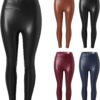Leggings donna ecopelle elasticizzati vita alta skinny fit-0