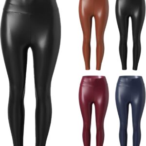 Leggings donna ecopelle elasticizzati vita alta skinny fit-0