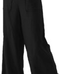 Pantaloni donna gamba larga cotone lino CRX elasticizzati-0