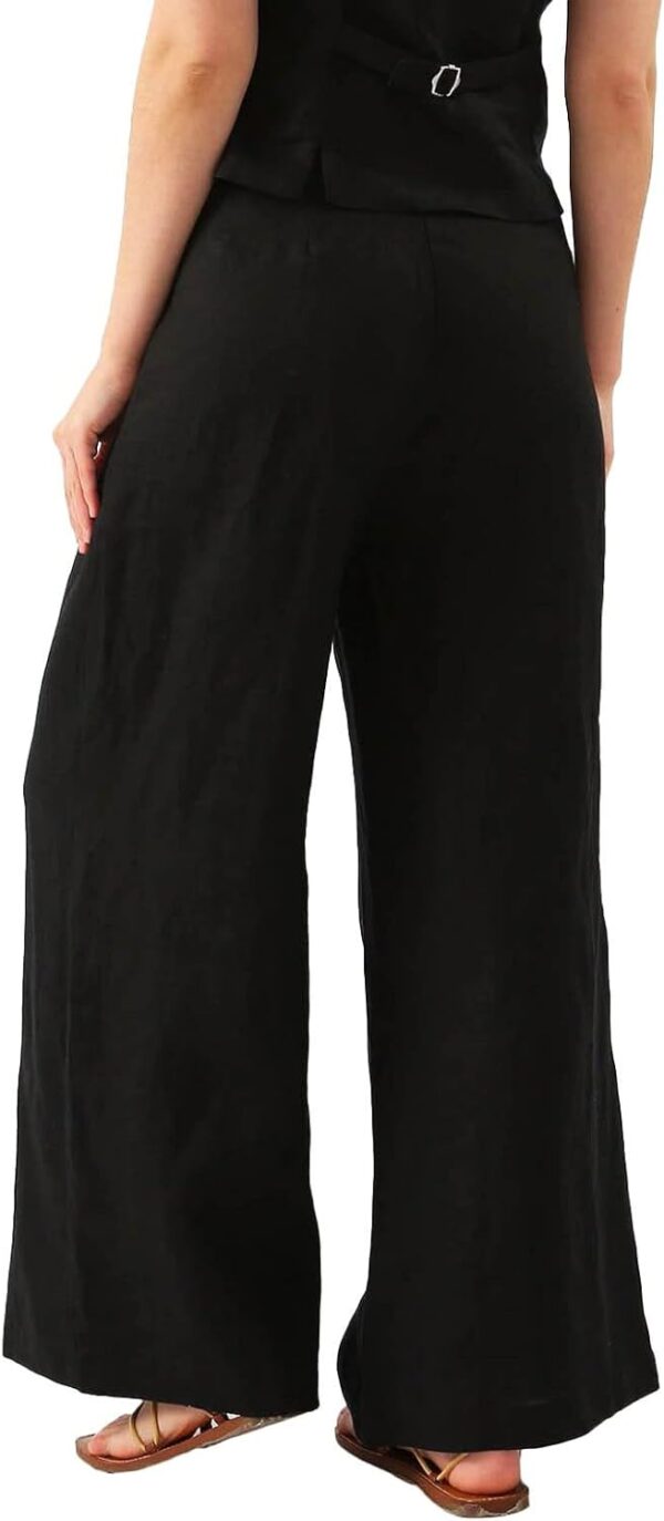 Pantaloni donna gamba larga cotone lino CRX elasticizzati-3