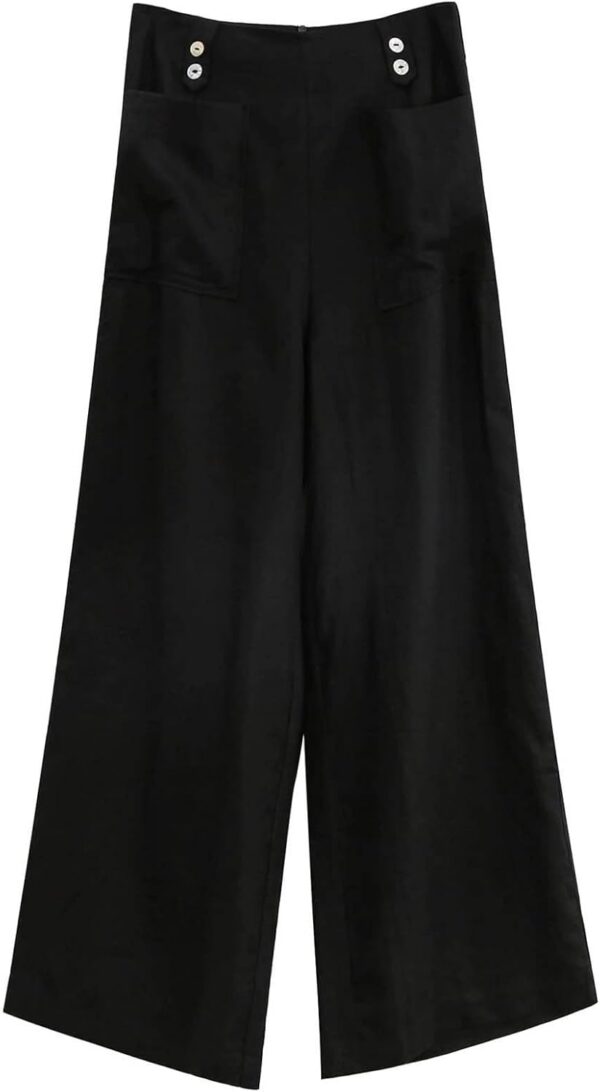 Pantaloni donna gamba larga cotone lino CRX elasticizzati-5