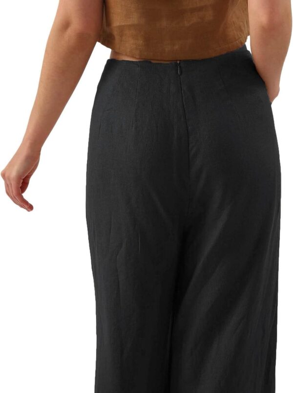 Pantaloni donna gamba larga cotone lino CRX elasticizzati-6