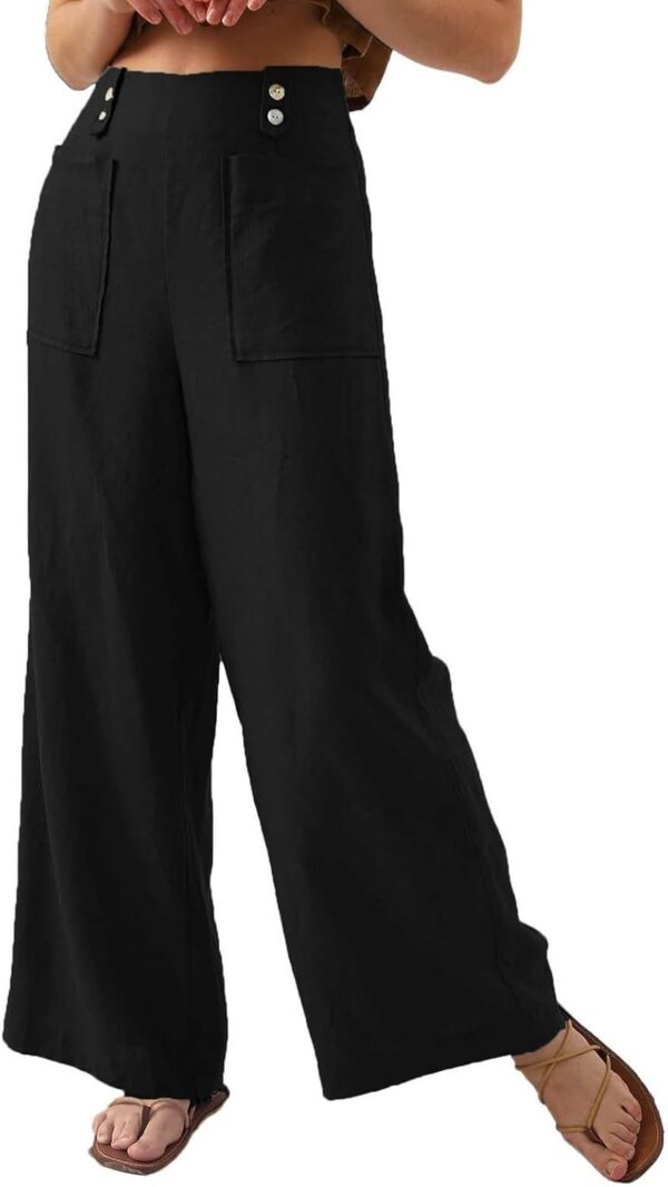 Pantaloni donna gamba larga cotone lino CRX elasticizzati-0