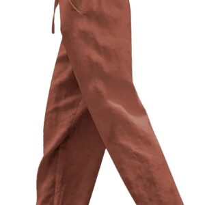 Pantaloni donna gamba larga cotone lino CRX vita elastica-0