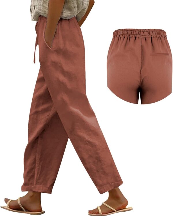 Pantaloni donna gamba larga cotone lino CRX vita elastica-7