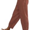Pantaloni donna gamba larga cotone lino CRX vita elastica-8