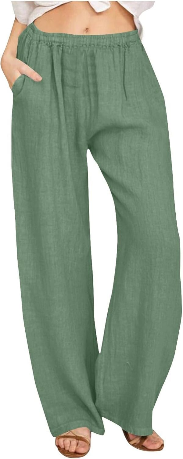 Pantaloni donna lino gamba larga Fashion Pants vita alta-0