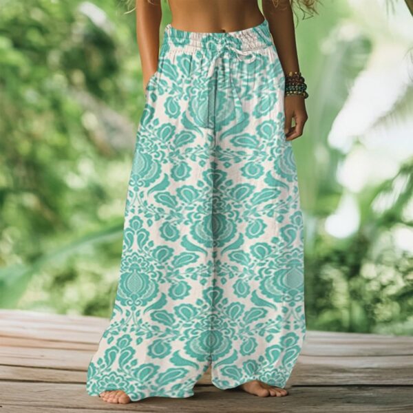 Pantaloni donna misto lino vita alta floreale CRX-1