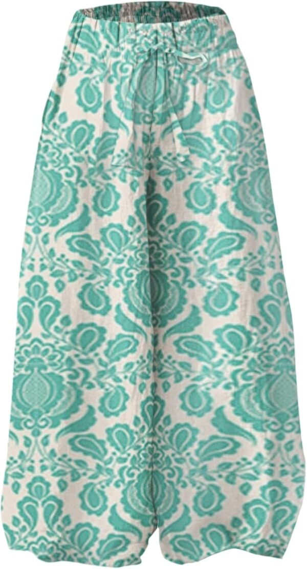 Pantaloni donna misto lino vita alta floreale CRX-3