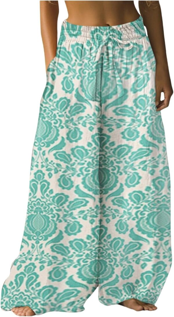 Pantaloni donna misto lino vita alta floreale CRX-0